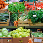 organic food arranged in crates at the supermarket