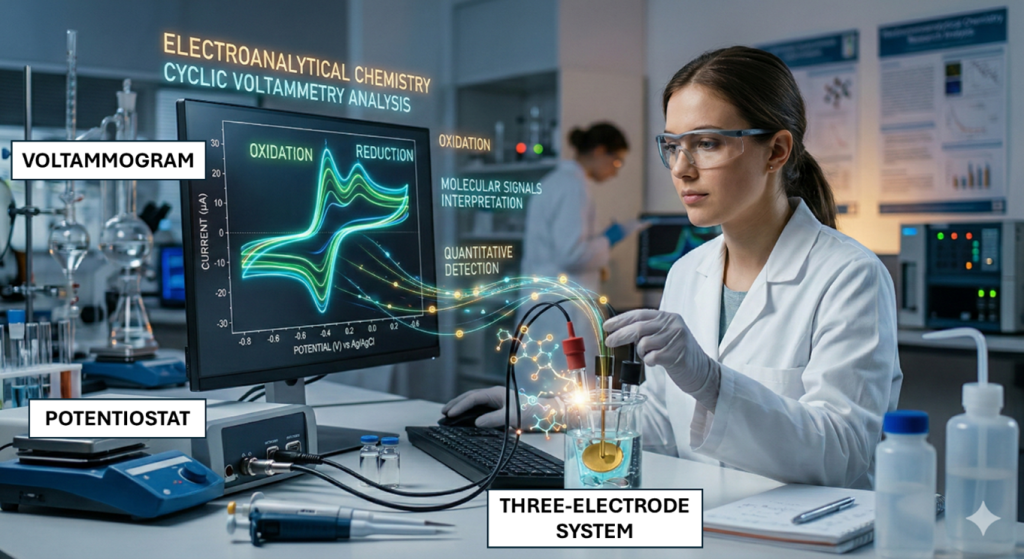 chemistry, electroanalytical chemistry, electrodes, potentiostat, voltammograms