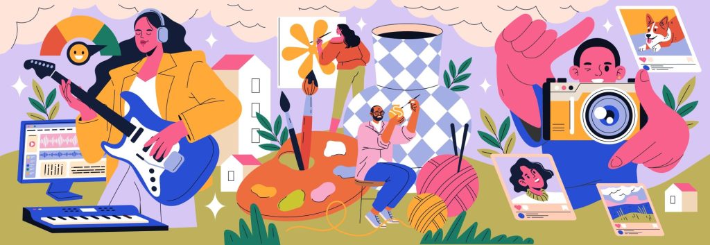 fomo, aktiviti, fotografi, melukis, muzik, gitar