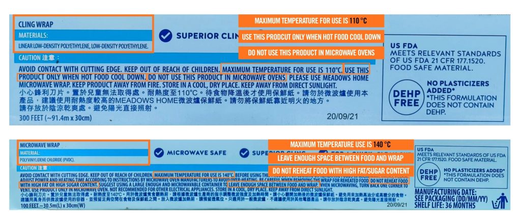 cling wrap, food label